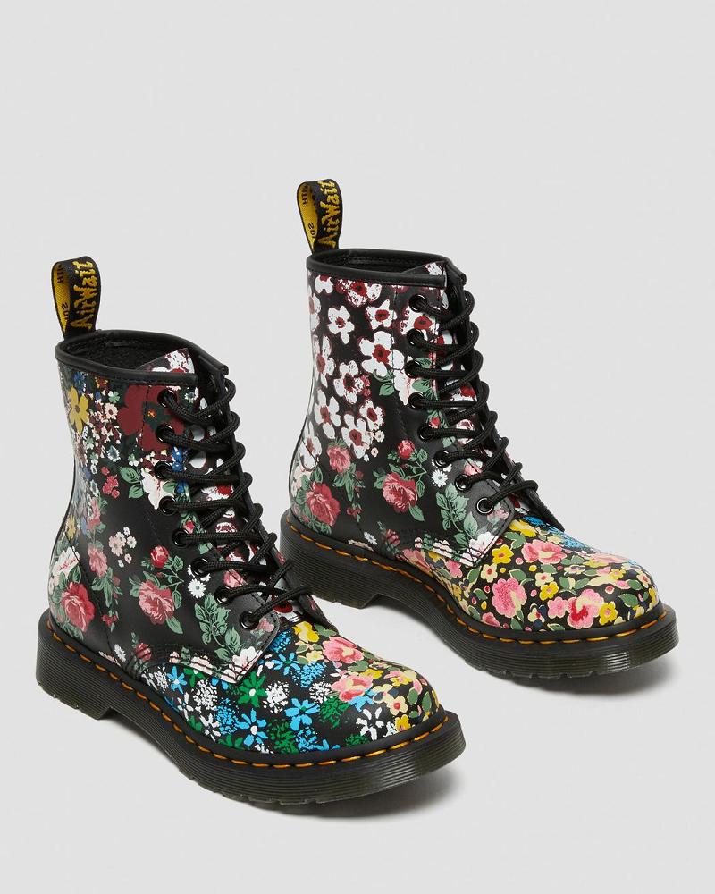 White Women's Dr Martens 1460 Pascal Floral Mash Up Leather Lace Up Boots | CA 186OKI